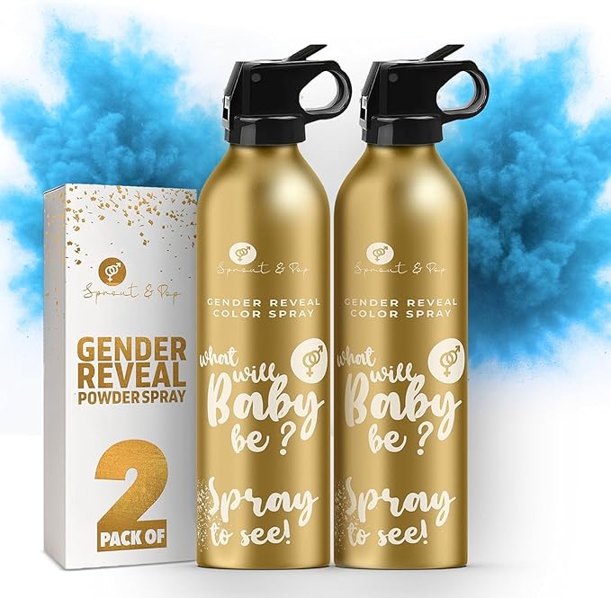Gender Reveal Smoke Bombs Set – 2 Pack Gender Reveal Fire Extinguisher Spray (Blue, 150g Each) – Non-Toxic Cornstarch Cloud for Baby Boy Reveal Party Ideas, Pregnancy Announcement – Stickers Included