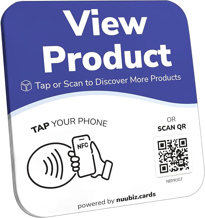 NFC Business QR Code Sign Plate for Linking Your Product Page – Drive Offline Engagement Online – Works Like Review Tap Card & Social Media Sign – No App or Fees – Includes Stand or Adhesive