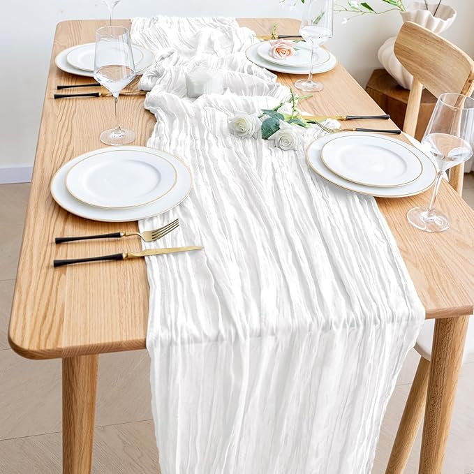 Wokceer Cheesecloth Table Runner 10FT Ivory White Boho Gauze Cheese Cloth Table Runner for Party Christmas Rustic Sheer Runners Easter for Baby Bridal Shower Wedding