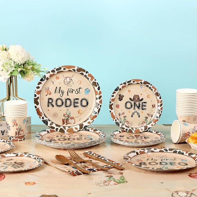 My First Rodeo Decorations Boy, 1st First Rodeo Birthday Plates Serves 16, 1st Birthday Decorations Boy, One Year Old 1 Year Old Western Cowboy Party Decor