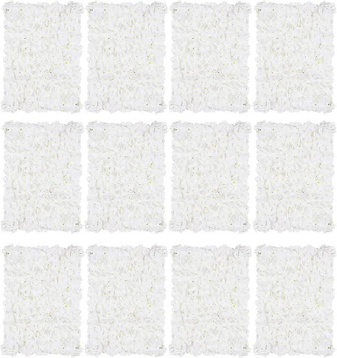 BLOSMON Flower Wall Panel Backdrop Decor 12Pcs 24 x 16 Inch Ivory White Artificial Floral Wall for Wedding Party Baby Bridal Shower - Fake Silk Hydrangea Wall Decoration Backdrop