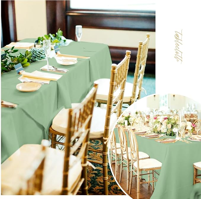 8 Pack Polyester Tablecloth 60 x 102 Inch Sage Green Tablecloth for 6 Ft Rectangle Tables,Stain and Wrinkle Resistant Washable Fabric Table Covers Polyester Table Clothes for Wedding Parties Banque