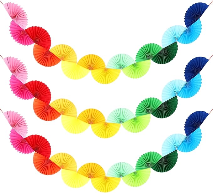 uxcell 3 Pcs Paper Fan Garland, 5.25ft Paper Garland Hanging Decorations Set Party Hanging Decorations Fans for Birthday Parties Holiday Ornaments Family Gatherings Weddings, Colorful