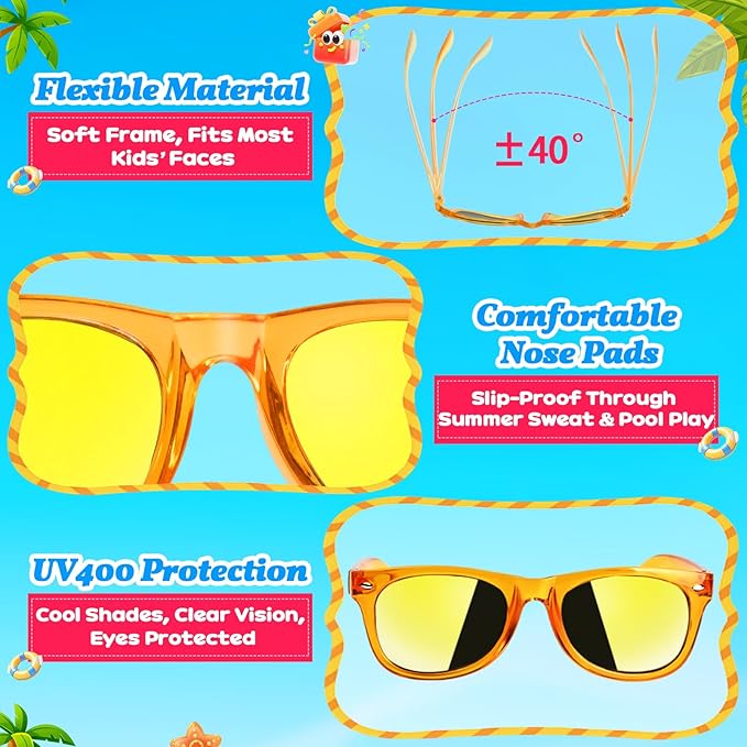32 Pack Kids Sunglasses Bluk Party Favors - Goodie Bags Stuffers for Children Age 3-8,Boy Girl Neon Glasses with UV400 Protection,Birthday Classroom Graduation Gift,Pool Beach Party Supplies - nylytek
