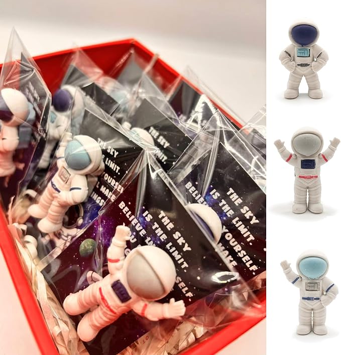 48 Sets End of School Years Gifts, Space Party Favors for Kids, Astronaut Erasers with Gift Tags, Outer Space Birthday Party Favors, Classroom Prizes for Students