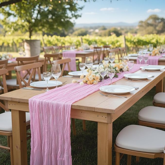 8 Pack Candy Pink Cheesecloth Table Runner 120 Inch 10FT Gauze Cheese Cloth for Baby Shower, Valentine's Day, Wedding Decoration, Birthday Party