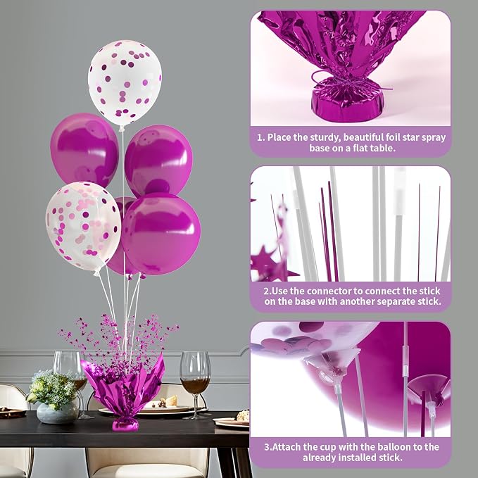 4 Set Purple Table Balloons Centerpiece with Purple and Confetti Balloons Stand Kit for Birthday Party Baby Shower Wedding Bridal Shower Prom Cake Table Decorations