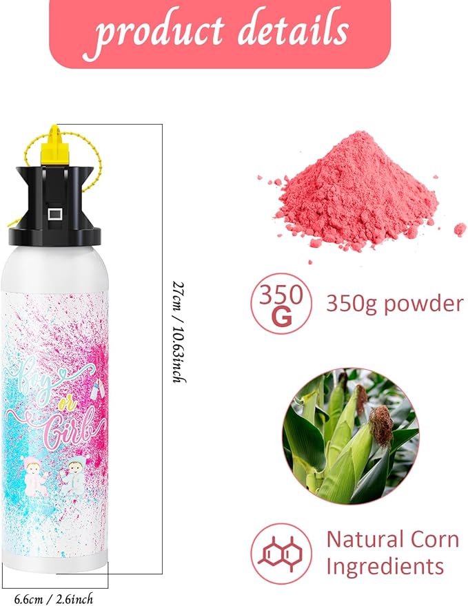 Large Gender Reveal Fire Extinguisher: 2 Packs Gender Reveal Ideas Only for Baby Girl with 100% Biodegragable for Gender Reveal Decorations - 20+ Feet (Pink)