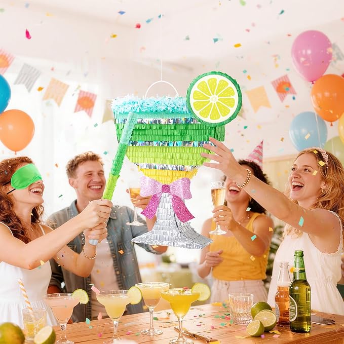 WERNNSAI Cocktail Piñata - Martini Party Decorations Bow Tini Margarita Piñata with Blindfold and Stick for Women A Tiny Bit Older Birthday Decorations Bridal Shower Bachelorette Wedding Supplies