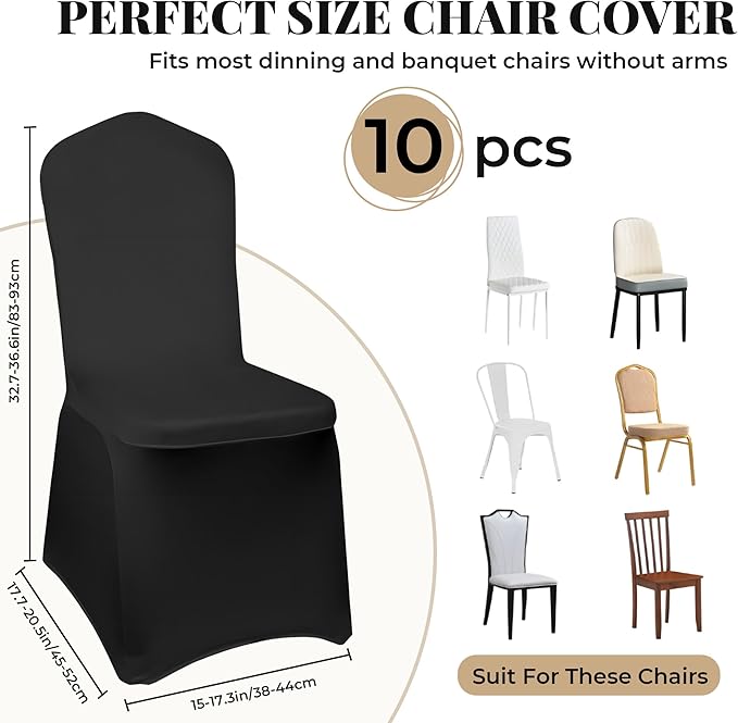 Black Chair Covers 10 pcs Stretch Spandex Chair Covers Universal Fitted Chair Cover Protector for Wedding,Party, Banquet, Holidays, Celebration, Decoration（Black, 10 PCS）