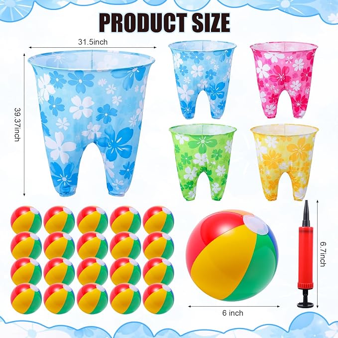 Seematn Granny Pants Yard Game Set of 4 Big Pants and 20 Balls 1 Pump, Granny Pant Outdoor Party Game for Adults Teens Group Family Reunions Backyard Tossing Fun