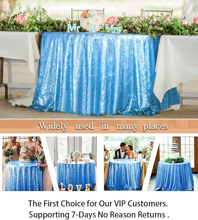 ShiDianYi Round Tablecloth Baby Blue 72 Inch Sequin Tablecloth Glitter Dessert Cake Tablecloth Sequin Table Cover Cloth for Baby Shower Linen Polyester Sequin Overlay for Banquet Birthday Home Parties