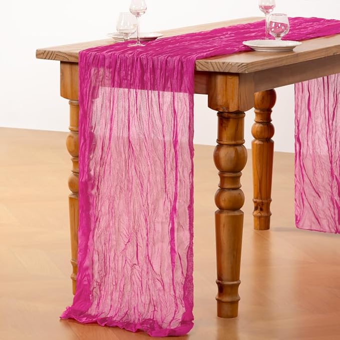 DeZerlor Hot Pink Cheesecloth Table Runner 6 Pack Spring Easter Table Runners Boho Gauze 120 Inches Fuschia Cheese Cloth Table Decor for Wedding Bridal Baby Shower Parties