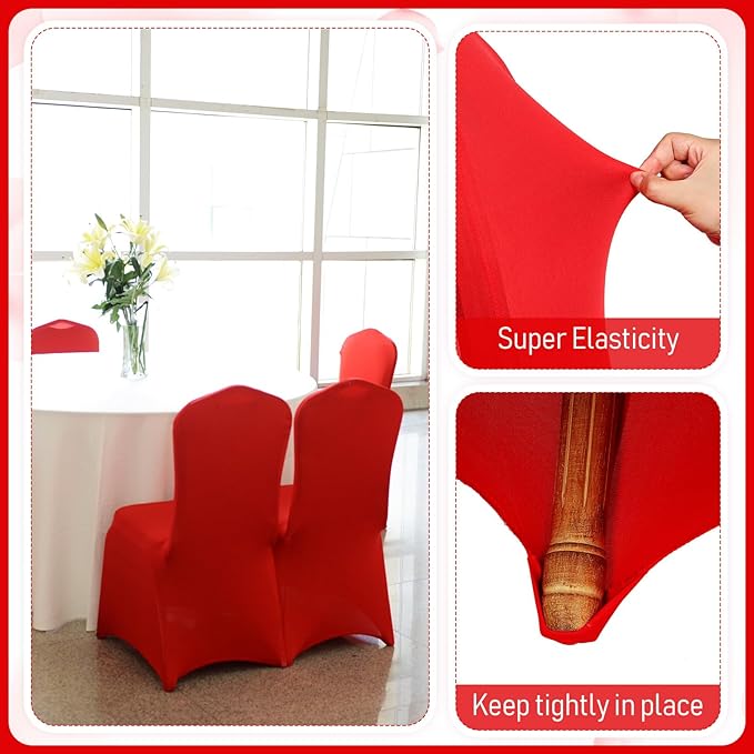 Moukeren 30 Pcs Wedding Chair Covers Spandex Folding Chair Covers Stretch Universal Polyester Fitted Seat Slipcovers for Wedding, Banquet, Celebration, Holidays, Dining Room, Living Room (Red)