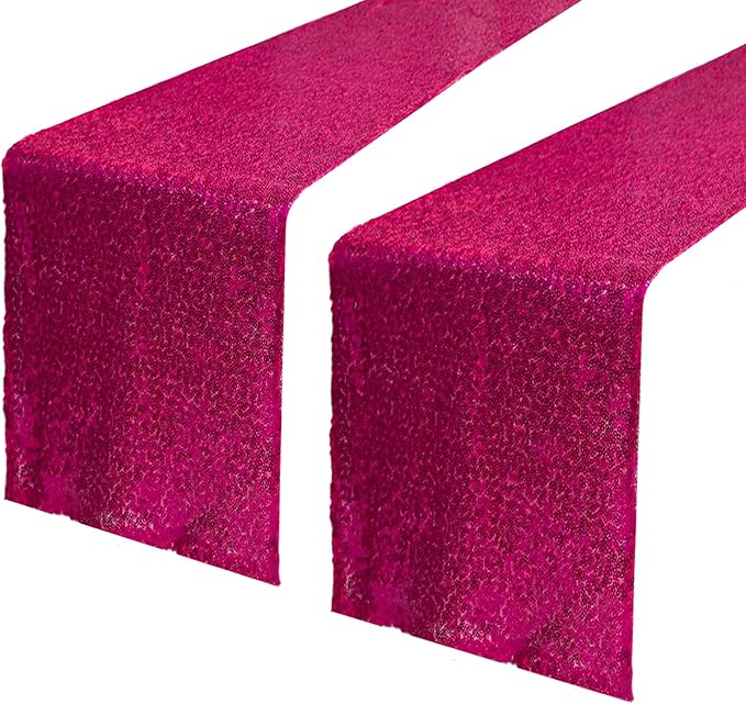 JYFLZQ Hot Pink Sequin Table Runner 12" x 72" Pack of 2 Sparkly Fuchsia Metallic Table Runner Glitter Sequin Runner for Table Birthday Party Event Decorations