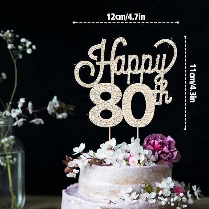 LINGTEER Happy 80th Birthday Gold Rhinestone Cake Topper - Cheers to 80th Birthday Eighty Years Old Anniversary Party Cake Centerpieces Topper Decorations Gift Sign.