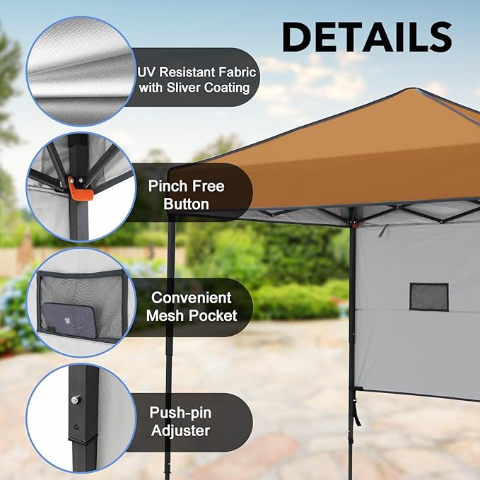 6x4 Pop Up Canopy Tent with Half Wall Panel, Instant Portable Beach Canopy, Outdoor Tent with Carry Bag for Camping, Sports, Tailgating, Events, Khaki