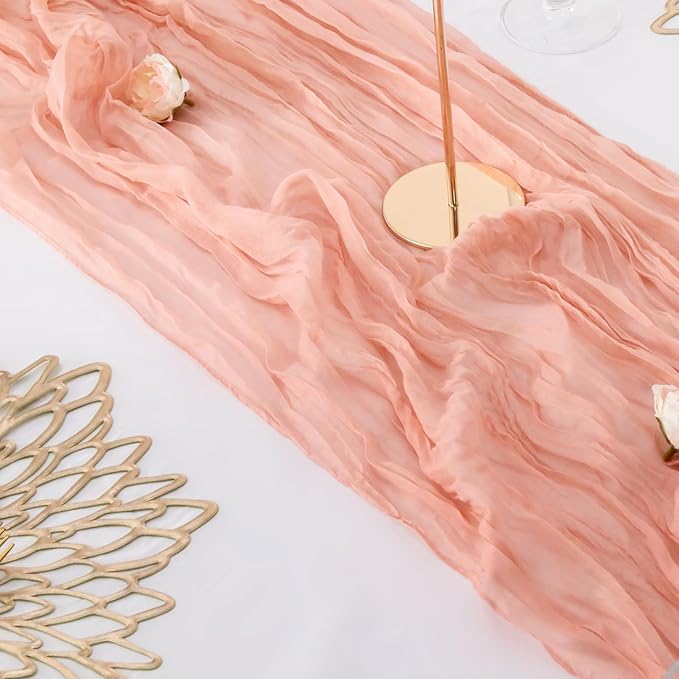 3 Pack 160 inch Valentine's Day Peach Coral Cheesecloth Table Runners -13.3ft Wedding Table Runner Sheer Peach Gauze Table Runner Blush Cheese Cloth Table Decorations for Wedding, Bridal Shower