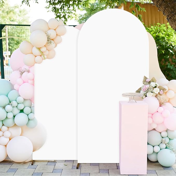 FUHSY Arch Covers Set of 2 Wedding Arch Stand Covers Fitted Spandex Covers for Arch Backdrop Panels (7.2FT, 6FT) Stretchy Chiara Backdrop Stand Set Cover for Birthday Party Baby Shower Decor White