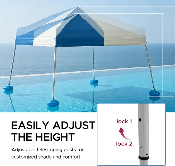 SUNJOY 10x10 FT Floating Pool Canopy Pop Up Gazebo, Gray and Navy Water Tent with Steel & Aluminum Frame, PVC Floats, Hand Pump & Carry Bag for Lake, Beach, Pool