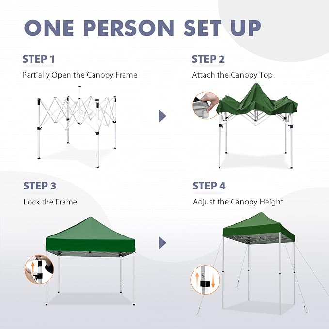 5x5 Pop Up Canopy Tent, Instant Portable Beach Canopy, Outdoor Tent with Carry Bag for Camping, Sports, Tailgating, Events, Green