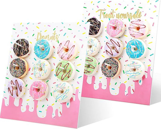 Yerliker 2 Pieces Donut Display Stand, Reusable Donut Holder Board, Party Wall Bagel Boards for Christmas Wedding Birthday Treat Holiday Gathering Parties(16.54 x 14.57 Inches)