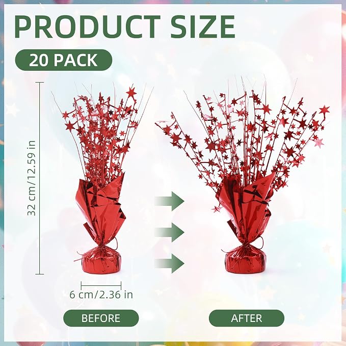 20 Pack Red Foil Spray Centerpiece Star Table Decoration Metallic Burst Table Centerpieces for Birthday New Year Wedding Anniversary Graduation Party Supply (Red)