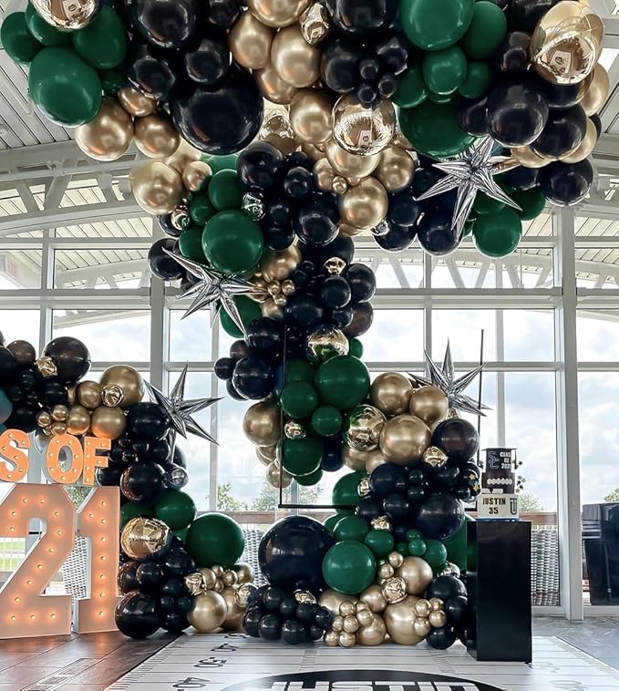 Black Green Gold Balloon Garland Double Stuffed Forest Dark Green Balloons Black Gold Balloon Arch Kit for Graduation Birthday Jungle Baby Shower Wedding Prom Camo Army Party Decorations