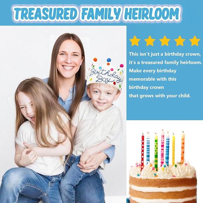 Personalized Hand Embroidered Birthday Hats Unique Happy Birthday Crowns Cute Party Hat for Boy Girl Fit All Ages