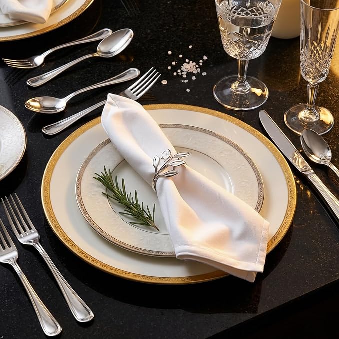 Set of 100 Leaf Napkin Rings Metal Silver Leaf Napkin Ring, Napkin Rings Bulk Dinner Banquet Serviette Decor, Dining Table Setting for Thanksgiving Christmas Halloween Holiday Wedding Party