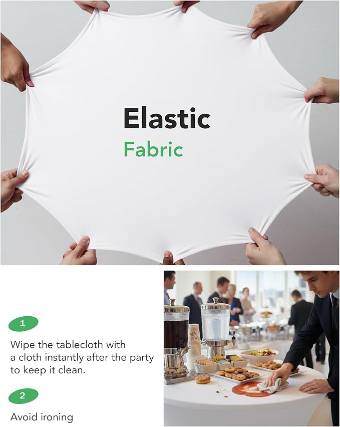 KeyWave Cocktail High Top Table Covers - 32x43 Inch Fitted Spandex Round Cocktail Tablecloth for Bar Height Standing Table Cloths Reusable, for Party Wedding Banquet Event Decorations, White, 6 Pack