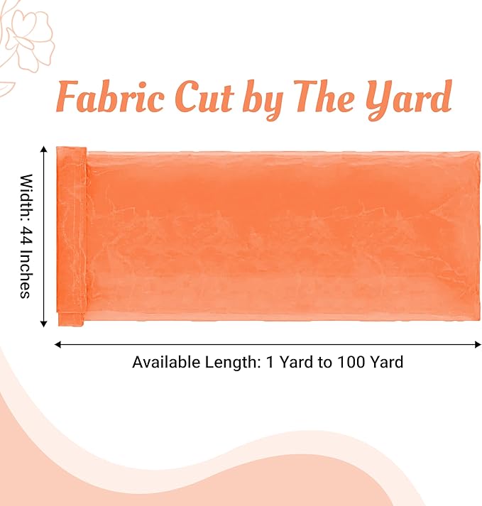 MDS Pack of 25 Yard Sheer Organza Fabric for Wedding Party Home Event Banquet Decorations, Backdrop Curtain Craft Dress Sewing Fashion DIY Crystal Organza Tulle Fabric Bolt 44” Wide - Light Orange