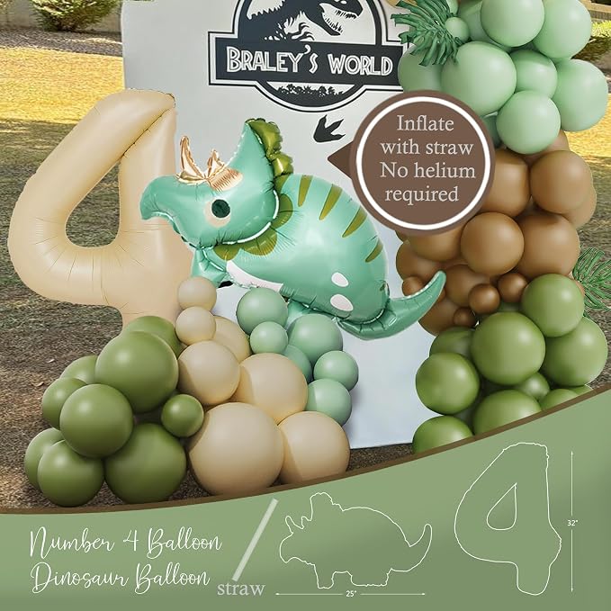 Dinosaur 4th Birthday Party Decorations, Roar I Am 4th Dinosaur Birthday Decoration, 4 Rex Party Supplies with Backdrop Tablecloth Fringe Curtain Balloon Arch Cake Topper Birthday Banner