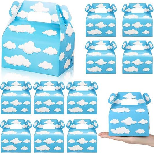 Tinlade Blue Sky White Clouds Treat Boxes Cartoon Gable Candy Bag Story Theme Party Supplies Paper Gift Favor Boxes Goodie Cardboard Bags for Birthday Party Baby Kids Shower Decorations (12 Pcs)
