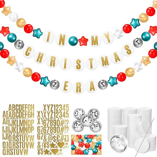 Simgoing Giant Friendship Bracelet Garland Kit DIY Banner with Letter Ball Jumbo in My Birthday Era Decorations for Classroom Graduation Party Supplies Photo Booth Backdrop(Red, Green, White)