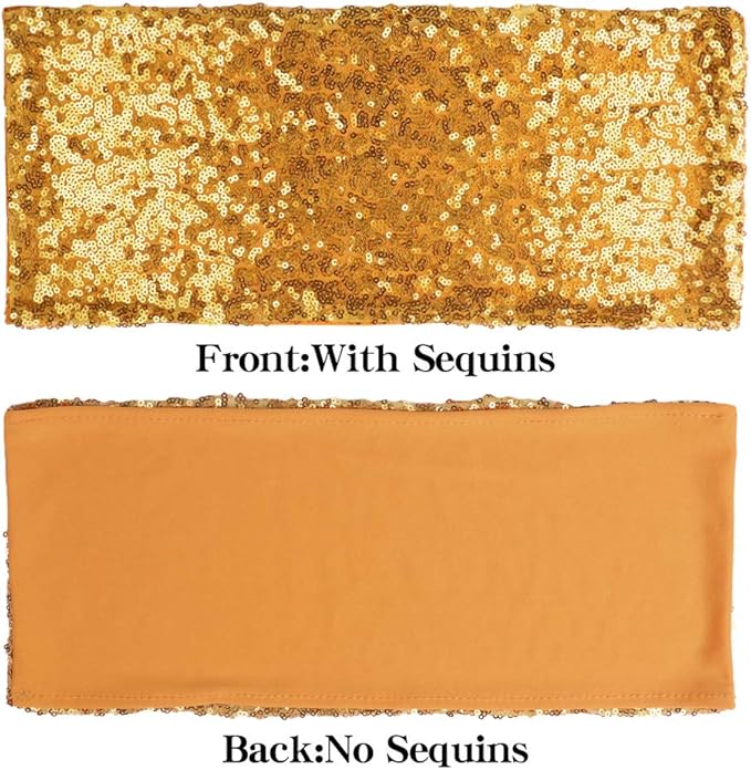 Pack of 200 Stretch Sequin Chair Sashes Chair Bands One-Sided Sequins Decor for Hotel Wedding Reception Party Event Chair Cover Decoration 4"x16" - Gold