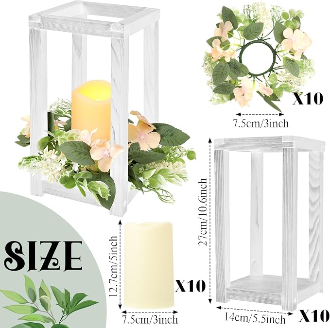 Hushee 30 Pcs Wooden Wedding Lantern Centerpiece Integrated Holders with Candles and Wreaths Rustic Wooden Candle Lantern Decor for Wedding Party Table Valentine Decor (Yellow)