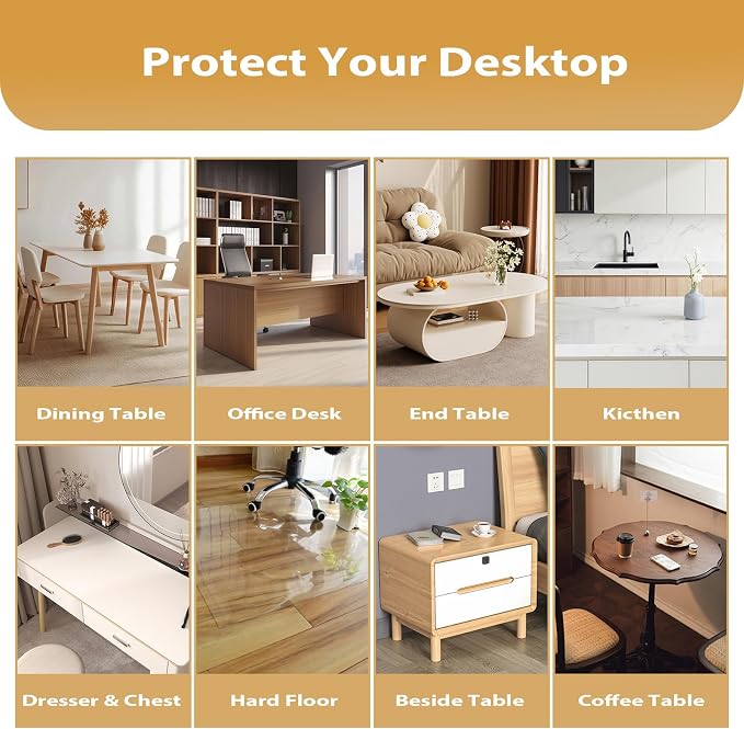30x48in Frosted PVC Table Protector 1.4mm Waterproof Pad | Clear Desk Cover, Clear Desk Mat, Table Cover Tablecloth Protector Rectangle, Table Protector for Dining Room Table