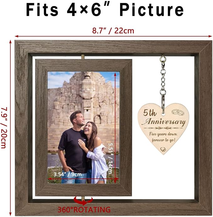 EYITUPC 5 Year Anniversary Picture Frame Gifts for Girlfriend Boyfriend Her Him, Wood 5th Wedding Anniversary Photo Frame for Wife Men Husband, Display 2 4x6 Inch