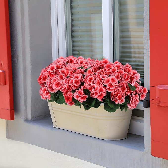 Hananona 12 Pcs Artificial Geranium Flowers for Outdoors Geranium Silk Flowers Outdoor UV Resistant Garden Plants Faux Flowers for Home Kitchen Table Centerpieces Decor (12, Peach)
