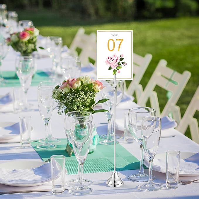Skyygemm 12 Pcs Table Number Holders 12 Inch Place Card Holder with Alligator Clip Metal Place Card Stands Table Sign for Photos, Food Signs, Birthdays, Weddings (Silver)