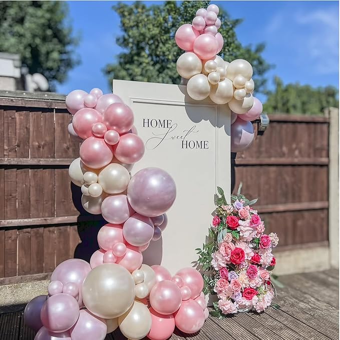 108Pcs Pearl Pink Stuffed Balloons Different Size, 18/12/10/5 inch Dusty Rose Balloons Garland Arch kit for Baby Bridal Shower Birthday Boho Wedding Party Decor