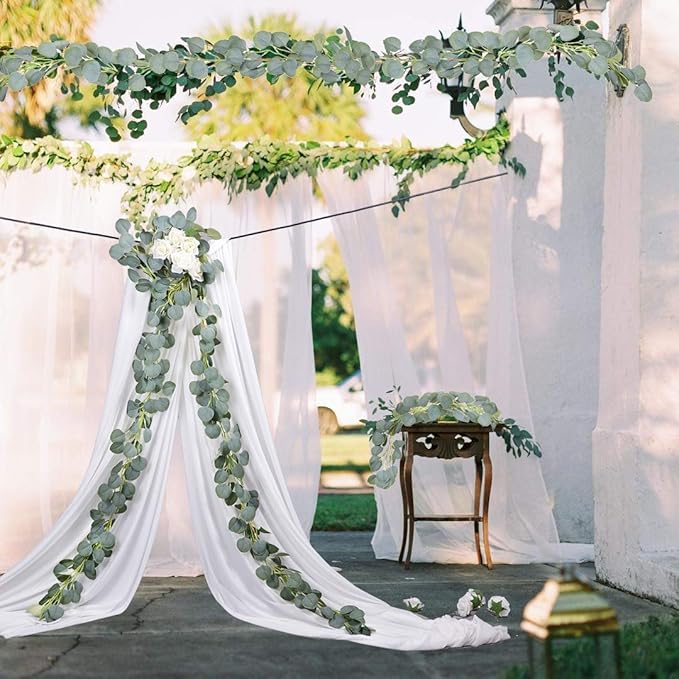 DearHouse 4Pack Artificial Eucalyptus Garland Faux Silk Eucalyptus Leaves Vines Handmade Garland Greenery Wedding Backdrop Arch Wall Decor …
