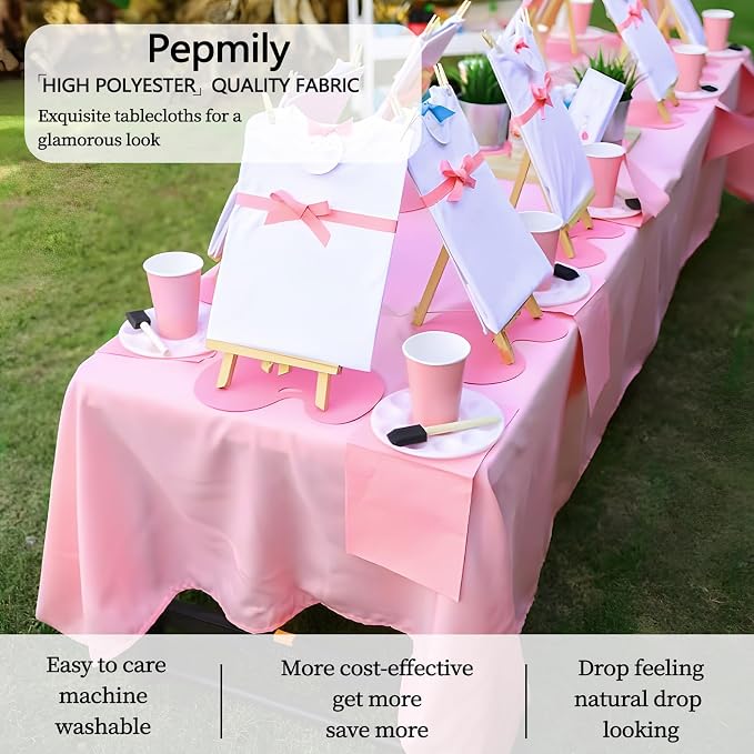8 Pack Pink Tablecloth 60x126 Inch Rectangle Table Cloth for 8 Foot Rectangle Tables, Wrinkle Resistant Washable Polyester Fabric Rectangular Cover for Dining Banquet Wedding Party