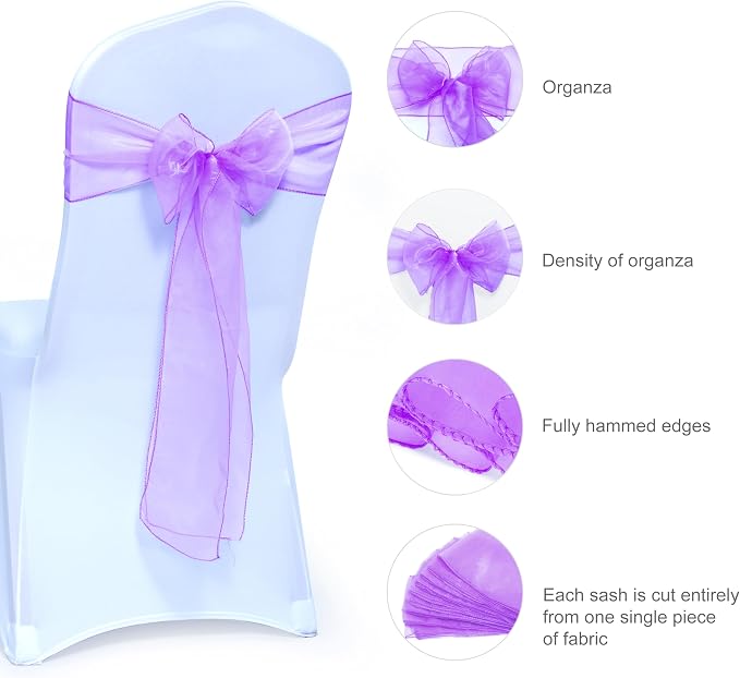MDS® Pack of 200 Organza Chair Sashes for Wedding Decoration, Reusable Sheer Chair Bows for Banquet Chair Cover, Reception, Bridal Shower, Baby Shower, Birthday Party & Special Events - Light Purple