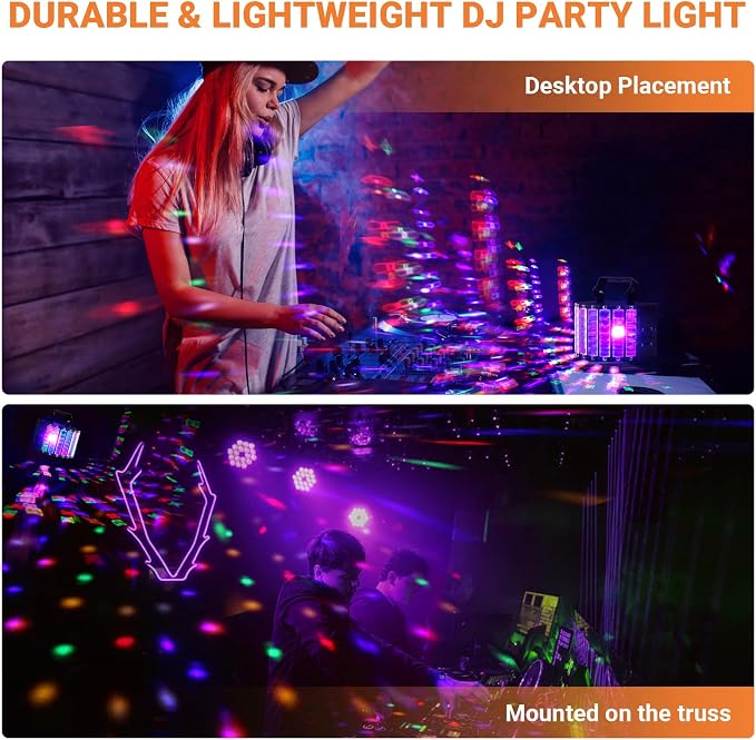 DJ Disco Party Light: Compact Derby Effect | RGBW Beam Output Through 48 Lenses - Remote Sound Activated DMX Control - Easy Setup Great for Dance Wedding Gig Band Mobile Karaoke Bar Club Home Party