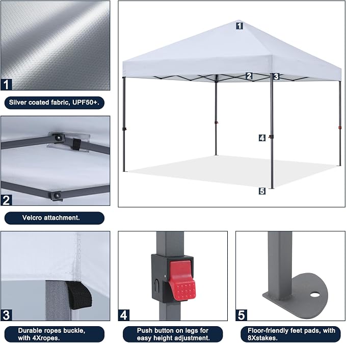 COOSHADE Durable Easy Pop Up Canopy Tent 10x10Ft, with 4 Sandbags(White)