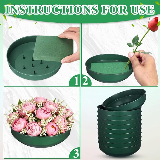 POPETPOP 10 Pack Round Floral Foam Trays 5.70 Inch Plastic Flower Arrangement Supplies for Weddings Parties Centerpiece Decoration