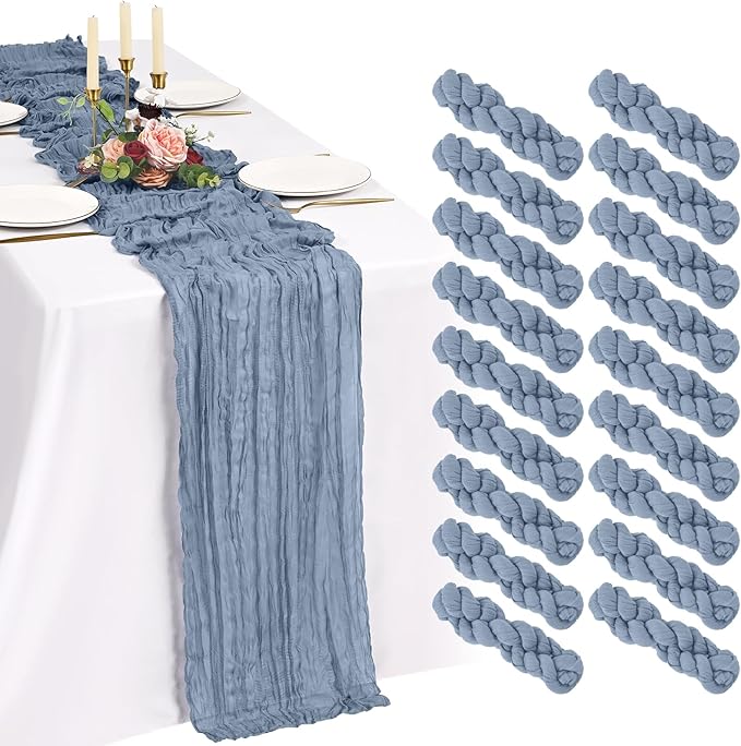 18 Pack Cheesecloth Table Runner 10FT Dusty Blue Table Runner Boho Gauze Cheese Cloth Table Runners Long Rustic Sheer Table Decorations for Wedding Party Baby Bridal Shower Birthday Holiday Home