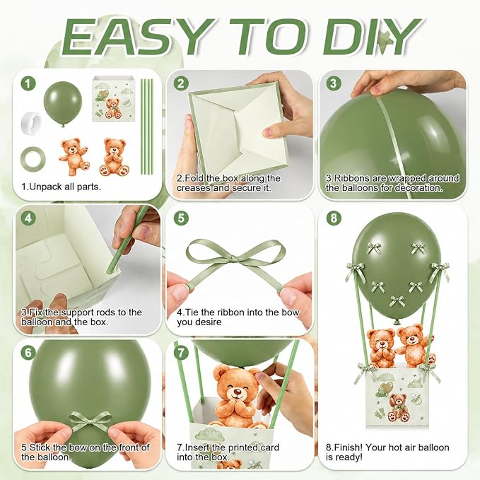 Cinrobiye 12 Sets Teddy Bear Baby Shower Centerpieces for Tables, Bear Favor Boxes with Balloons, Ribbons Paper Straws, DIY Table Decorations for Gender Reveal, Baby Shower, Birthday Party Supplies